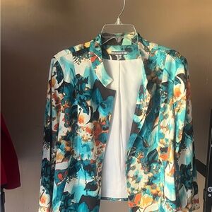 Anne Klein Chico's Vibrant Floral Blazer - Teal, Orange, White
